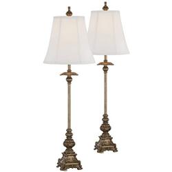 Juliette Traditional Buffet Table Lamps Set of 2 Antique Gold Ornate Base White Bell Shade for Dining Room - Regency Hill