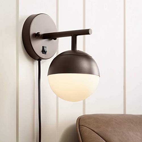Luna Modern Wall Lamp Bronze Plug-in Light Fixture Frosted Glass Globe Shade for Bedroom Bedside Living Room Reading - 360 Lighting Luna Modern Wall Lamp Bronze Plug-in Light Fixture Frosted Glass Globe Shade for Bedroom Bedside Living Room Reading - 360 Lighting