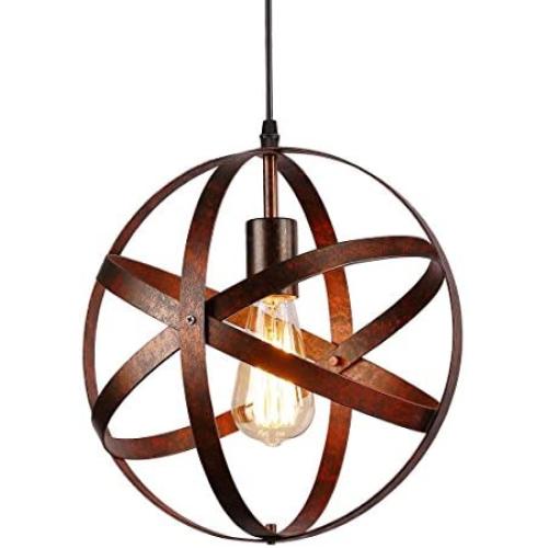 Industrial Vintage Globe Pendant Light Fixture,Metal Spherical Changeable Hanging Ceiling Light Chandelier Fixture for Kitchen Island Living Room Dining Room