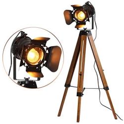 Industrial Tripod Floor Lamp for Living Room Bedroom, Vintage Standing Reading Lamp with Metal Wood Leg for Studio,Study Room and Office, Black (Blub not Included))