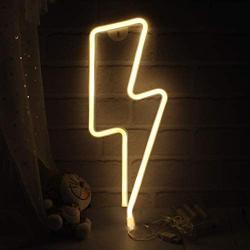 Lightning Bolt Neon Signs Lights for Bedroom Battery or USB Powered Warm White Art LED Decorative Lights with Base Night Lights Indoor for Living Room Office Christmas Party Decoration