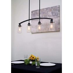 Kira Home Rayne 33'' 4-Light Modern Farmhouse Arched Island Light, Seeded Glass Shades + Black Finish