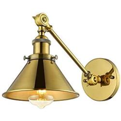 Swing Arm Wall Light Adjustable Brass Finish 1 Light Wall Sconce - LITFAD 7'' Industrial Vintage Wall Lamp Mounted Lighting Fixture with Cone Shade