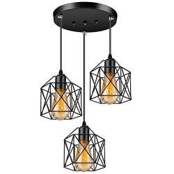 Industrial Pendant Lighting Licperron E26 Base Edison Metal Caged Vintage Hanging Pendant 3-Lights Rustic Pendant Light Fixture for Kitchen Dining Room Bar Hotel