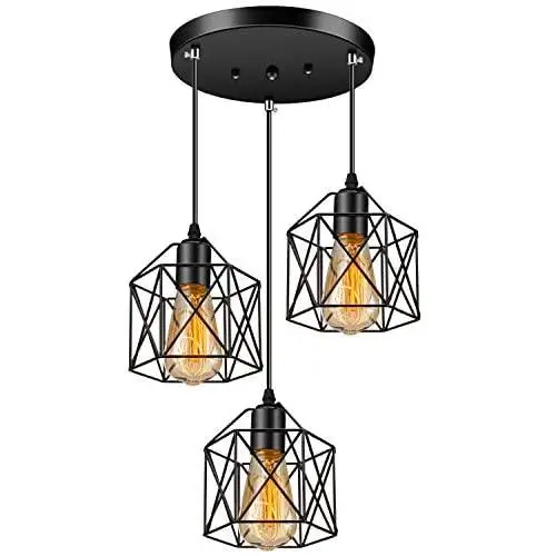 Industrial Pendant Lighting Licperron E26 Base Edison Metal Caged Vintage Hanging Pendant 3-Lights Rustic Pendant Light Fixture for Kitchen Dining Room Bar Hotel Industrial Pendant Lighting Licperron E26 Base Edison Metal Caged Vintage Hanging Pendant 3-Lights Rustic Pendant Light Fixture for Kitchen Dining Room Bar Hotel