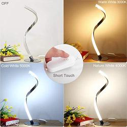 Modern Spiral Table Lamp for Living Room, LED Brightness Dimmable Bedside Lamp for Bedrooms, Silver Desk Lamp Nightstand Touch Lamp 3 Colors 3000K 4000K 5000K Warm Natural Cold White Light Decoration