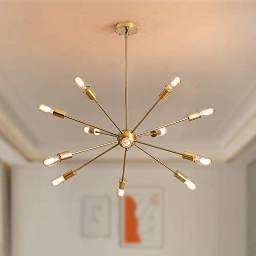 AIGU 12-Lights Chandelier Gold Light Fixture Ceiling Light Fixture Hanging Pendant Lighting Decor Modern Mid Century Brass Light for Living Dining Room Bedroom Kitchen
