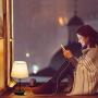 Touch Control Table Lamp, 3 Way Dimmable Nightstand Lamps with 2 USB Charging Ports, Fabric Shade Modern Beside Desk Lamp for Bedroom Living Room, 6W 2700K E26 LED Edison Bulbs Included