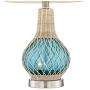 Alana Coastal Accent Table Lamp with Nightlight LED Rope Blue Glass Gourd White Fabric Drum Shade for Living Room Bedroom Bedside Nightstand Office Family - 360 Lighting