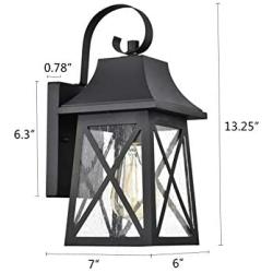 FLALINKO Outdoor Wall Sconce - 14'' Farmhouse Porch Light in Matte Black Finish with Clear Seedy Glass for Garage, Patio, Porch, Doorway, Entryway (Black, Single Pack)