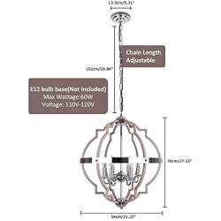 EDISLIVE 6-Light Rustic Orb Chandelier Ceiling Light Geometric Lighting Dining Room Farmhouse Foyer Light Fixtures