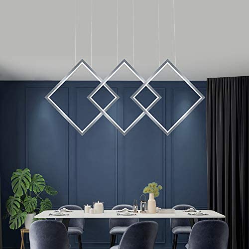 SUNMOO LED Modern Chandelier Pendant Lighting Dimmable Led Hanging Pendant Light for Dining Room Kitchen Bedroom Living Room 84W 6000K Cool Light (Silver)