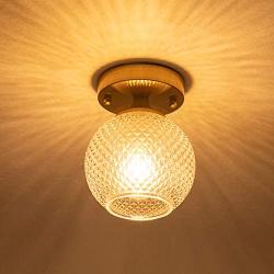 Semi Flush Mount Ceiling Light Fixture, Antique-Diamond Glass Globe Shade Gold Farmhouse Light Fixtures Ceiling for Kitchen Dining Room Bedroom Entryway Hallway Foyer Passway Laundry Room Schoolhouse