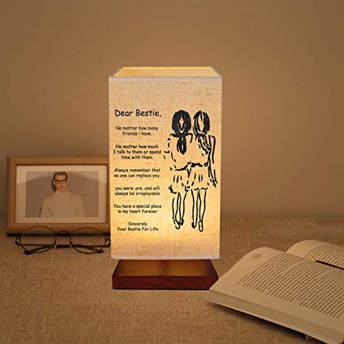 Engraved Bedside Table Lamp for Friends - Personalized Fabric Wooden Desk Lamp for Bedroom Living Room Office Study - Perfect for Birthdays Christmas Gifts for My Friend