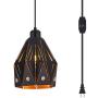 YLONG-ZS Farmhouse Pendant Light Rustic Swag Lights with Plug in 16.4 FT Cord and On/Off Dimmer Switch, Black and Gold Metal Hanging Pendant Lamps for Dining Room Bedroom Foyer Hallway Kitchen Island