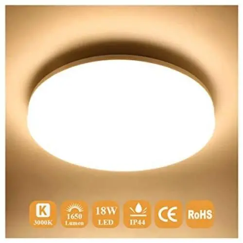 Airand Ceiling Light LED 3000K Flush Mount 18W Ceiling Lights Fixture 9.5 Round LED Ceiling Lamps for Kitchen, Hallway, Bathroom, Stairwell, 1650LM, Waterproof IP44, 80Ra (Warm White）