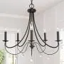 LOG BARN Farmhouse Chandelier, 5-Light Black Chandelier, Dining Room Hanging Light Fixture with Crystal Pendants, 24.5” Dia