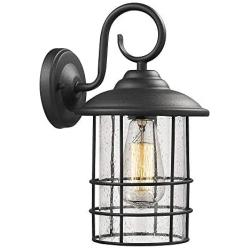 Emliviar 1-Light Outdoor Wall Sconce, Outside Porch Light in Black Finish with Clear Seeded Glass, 1803CW2