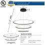 Royal Pearl Modern 3-Ring LED Chandelier Dimmable Contemporary Ceiling Light LED Pendant Light for Dinning Room, Living Room, Warm White, Black