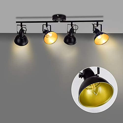 DLLT Flexible Track Light Kit, Black Ceiling Tracking Lights Fixture, 4-Light Flush Mount Spot Lighting for Living Room, Dining Room, Bedroom, Kitchen, Office, Closet Room, E12 Base