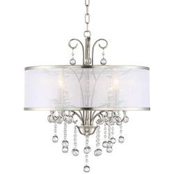 Perry Bright Nickel Pendant Chandelier 22'' Wide Modern Clear Crystal Sheer Shade 4-Light Fixture for Dining Room House Foyer Kitchen Island Entryway Bedroom Living Room - Possini Euro Design