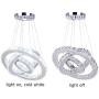 Winretro Modern DIY Crystal LED Chandelier Light Fixture 3 Rings Round Pendant Lighting Adjustable Stainless Steel Ceiling Lamp for Living Room Dining Room Bedroom(Cold White)