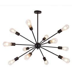 CLAIRDAI Sputnik Chandelier 12 Lights Modern Pendant Lighting Industrial Vintage Ceiling Light Fixture for Kitchen Living Room Dining Area Bedroom Hotel Bar, Black