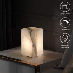 Unique Calcite Modern Table Lamp, Small Bedside Lamp for Bedroom Living Room, Dimmable Desk Lamp for Night Table by Phiestina, Crystal Texture Within, Handcrafted, LED, UL, Cuboid, Natural Colors