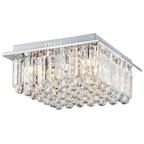 Saint Mossi Modern K9 Crystal Raindrop Chandelier Lighting Flush Mount LED Ceiling Light Fixture Pendant Lamp for Dining Room Bathroom Bedroom Livingroom G9 Bulbs Required H7'' X W16'' X L16''