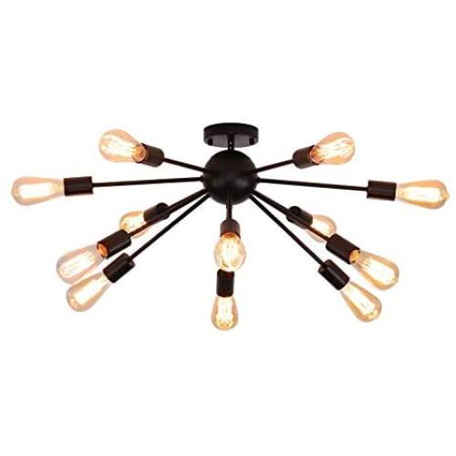 12-Light Black Sputnik Chandelier Modern Semi Flush Mount Ceiling Light Fixture Dining Room Kitchen Island Living Room Bedroom Hallway Lighting 12-Light Black Sputnik Chandelier Modern Semi Flush Mount Ceiling Light Fixture Dining Room Kitchen Island Living Room Bedroom Hallway Lighting
