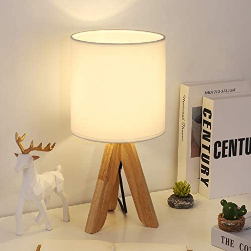 Small Table Lamp - Cute Desk Lamp Nightstand Lamp with Fabric Shade Tripod Base for Kids Room, Office, Study Room, Bedroom, Dorm Room, Coffee Table(White)