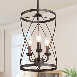 ISURAUL Industrial Chandeliers Foyer Pendant Light Hanging Fixture for Dining Room, Adjustable Height, Bronze Finish with Thin Metal Shade