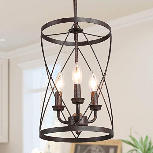 ISURAUL Industrial Chandeliers Foyer Pendant Light Hanging Fixture for Dining Room, Adjustable Height, Bronze Finish with Thin Metal Shade