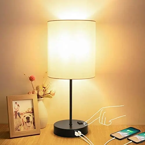 Touch Control Table Lamp, USB Touch Lamp with AC Outlet, 3 Way Dimmable Bedside Nightstand Lamp, LED Desk Lamp USB Reading Lamp Modern Lamp for Bedroom Living Room Office(Bulb Included)