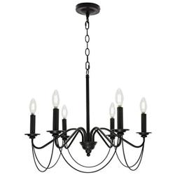 BONLICHT Black Farmhouse Chandelier 6 Lights Rustic Small Pendant Lighting Industrial Dining Room Light Fixture Hanging Candle Style Ceiling Light Fixture for Kitchen Island Foyer Living Room Bedroom