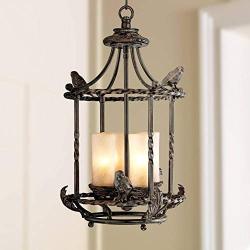 Song Birds Wrought Iron Bronze Pendant Chandelier 13'' Wide Rustic Cage Scavo Glass 4-Light Fixture for Dining Room House Foyer Kitchen Island Entryway Bedroom Living Room - Franklin Iron Works