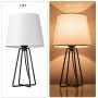 Modern White Table Lamps Set of 2, Minimalist White Fabric Shade Metal Base Bedside Desk Table Lamp Nightstand for Bedroom Living Room Kids Room