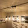 MELUCEE 5-Light Kitchen Island Lighting Farmhouse Dining Room Lighting Fixtures Hanging Black Finish with Metal Open Cage, Linear Chandeliers Industrial Pool Table Light