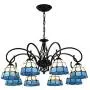 8 Light Tiffany Chandelier Light Victorian Antique Stained Glass Shaded,E26 Pendant Light Traditional Ceiling Light Fixtures,Hanging Light for Dining Room Blue 8 Head