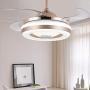 Chandelier Ceiling Fan with Bluetooth Speaker, Modern Retractable Ceiling Fan Chandelier with Music Player Dimmable Ceiling Fan with Lights and Remote for Dining Living Room