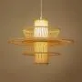 LITFAD Multi Tiers Ceiling Pendant Light 1 Light LED Pendant Lamp Modern Handmade Bamboo Hanging Light for Dining Room Restaurant Living Room - Beige, 16'' (40 cm)