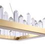 Siljoy Modern Rectangle Crystal Chandelier Gold Hanging Pendant Lighting LED Light Fixture with Metal Base Icicle Shade for Dining Table Kitchen Island Living Room, Length 39.3 Inches