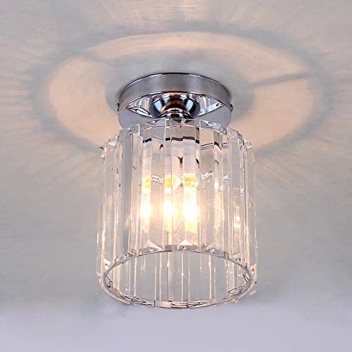 Mini Chandelier Crystal Ceiling Lighting Semi Flush Mount Ceiling Light Fixture Modern Crystal Pendant Light for Kitchen Island Dining Room Bedroom Hallway,E26/E27 Base, Chrome