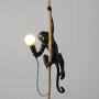 IJ INJUICY Monkey Pendant Light, Resin Hanging Lamp, Hemp Rope Ceiling Light Fitting for Kitchen, Bedroom, Living Dining Room, Corridor, Restaurant, Bar (Black)