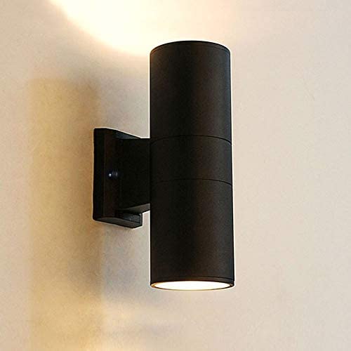 Modern Outdoor Porch Wall Sconce Light, Black Exterior Light Fixtures, Waterproof Up and Down Wall Mount Cylinder Lamp with Aluminum of Matte Black Finish and Tempered Glass Cover(4.2511.81 inch)