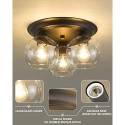 Femila 14'' Semi Flush Mount Ceiling Light, 3-Light Ceiling Light Fixture with Oil Rubbed Bronze Finish, Clear Glass Cover for Kitchen, Dining Room, Living Room, Bedroom, 4FH36-F ORB