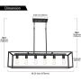 VINLUZ Rectangular Metal Chandelier,6 Light Black Linear Industrial Pendant Lights Cage Island Ceiling Lighting Fixture for Dining Room Kitchen