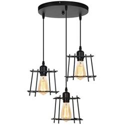 HAITRAL 3-Light Industrial Kitchen Light Fixtures, Geometric Hanging Chandelier for Dining Room, Black Metal Adjustable Pendant Light Fixtures for Living Room