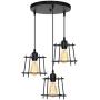 HAITRAL 3-Light Industrial Kitchen Light Fixtures, Geometric Hanging Chandelier for Dining Room, Black Metal Adjustable Pendant Light Fixtures for Living Room