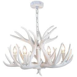 EFFORTINC Resin Antler Chandelier White Antler Chandelier Living Room Dining Room Easy Installation (4 Lights)